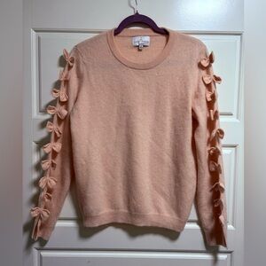 Belle France 100% Cashmere Pink Bow-Detail Crewneck Sweater XL